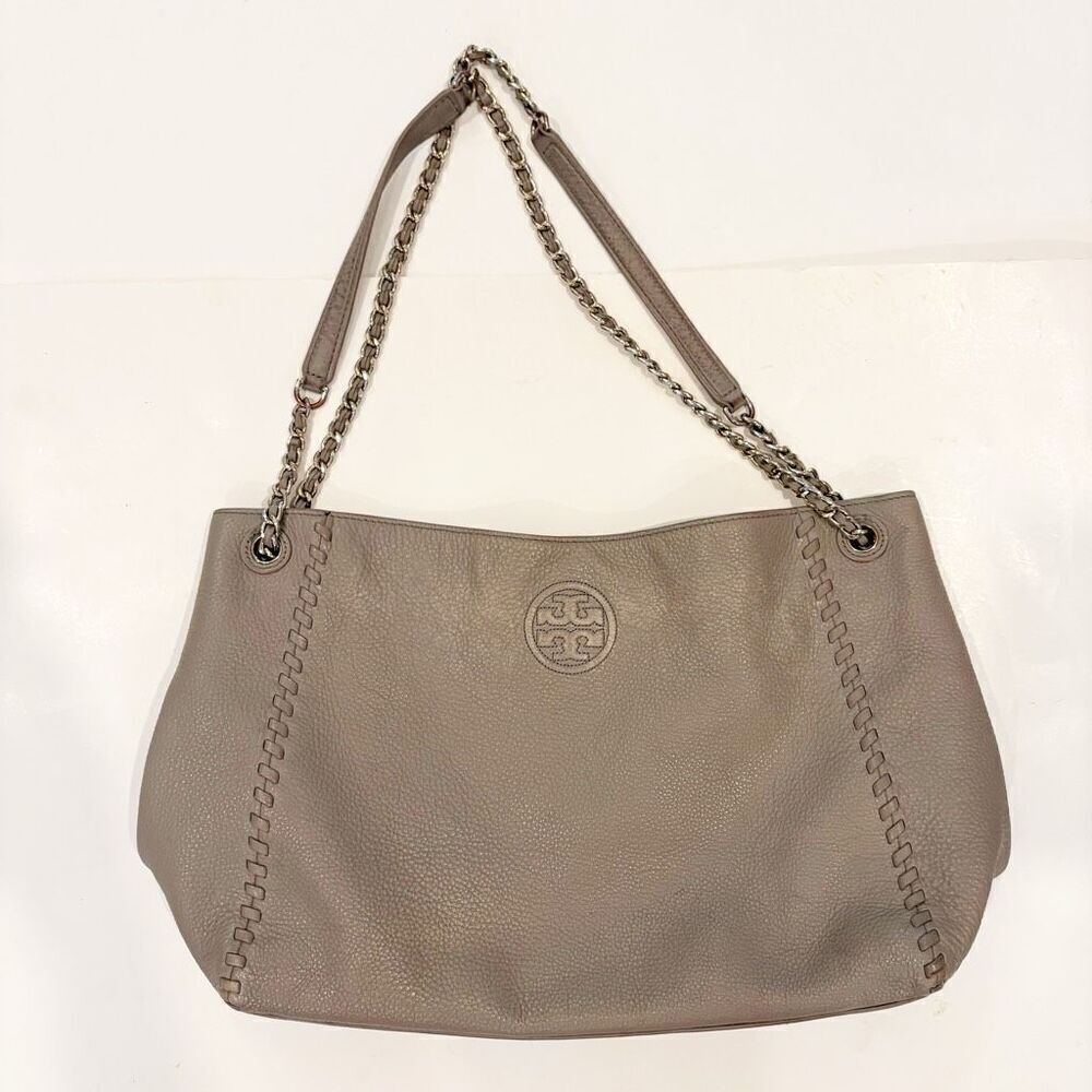 Tory Burch Marion Chain Slouchy Tote Bag French Gray $495.00 FLAW